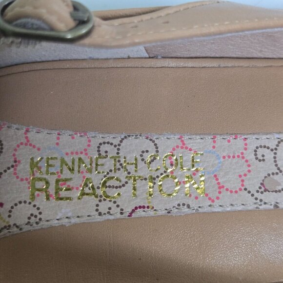 Kenneth Cole Reaction Bard Shark Peep Toe Neutral Tan Leather Flats Size 9M - Picture 6 of 7